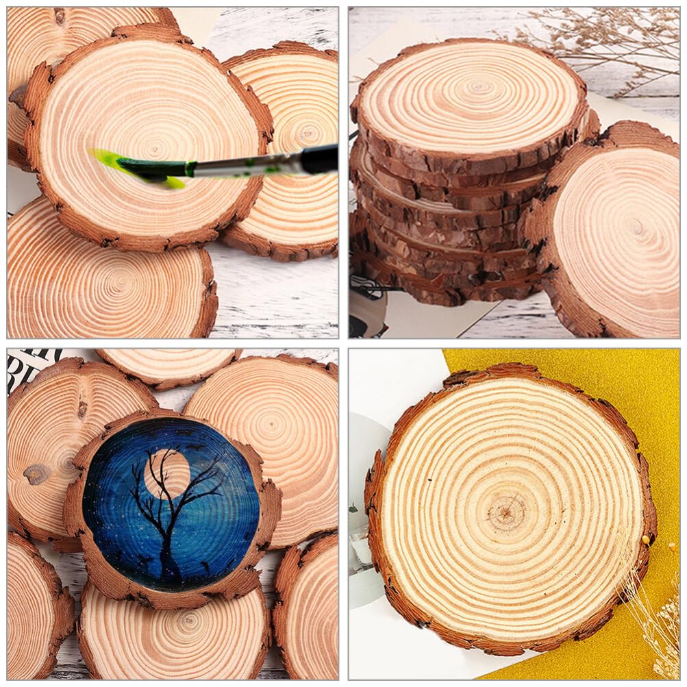 VOSAREA 12pcs Natural Wood Slices, Unfinished Wood Bark Slices Log Circles Round Natural Wood Coasters Christmas Wood Ornaments for Painting Coasters VOSAREA