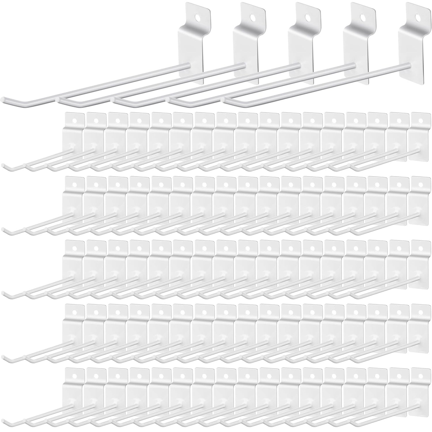 Tandefio 100 Pcs Slatwall Hooks 6 Inch Panel Display Hooks Metal Slat Wall Hanging Hooks Pegboard Heavy Duty Slat Board Hooks for Garage Retail Shop Tandefio