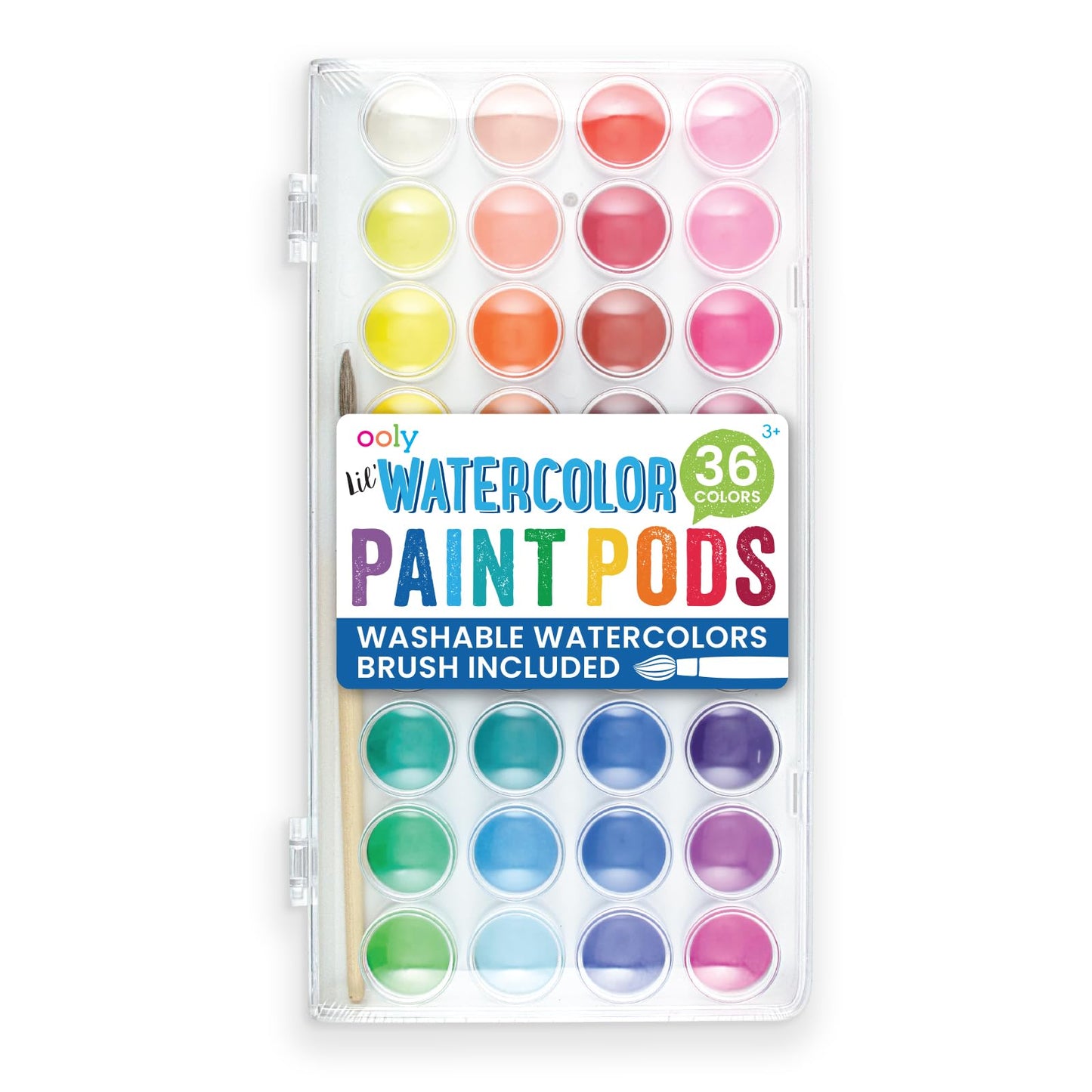 OOLY, Lil' Pods Watercolor with Brush, Watercolor Pack for Creative Kids and Adults, Colorful and Washable Watercolors in a Portable Case, School and