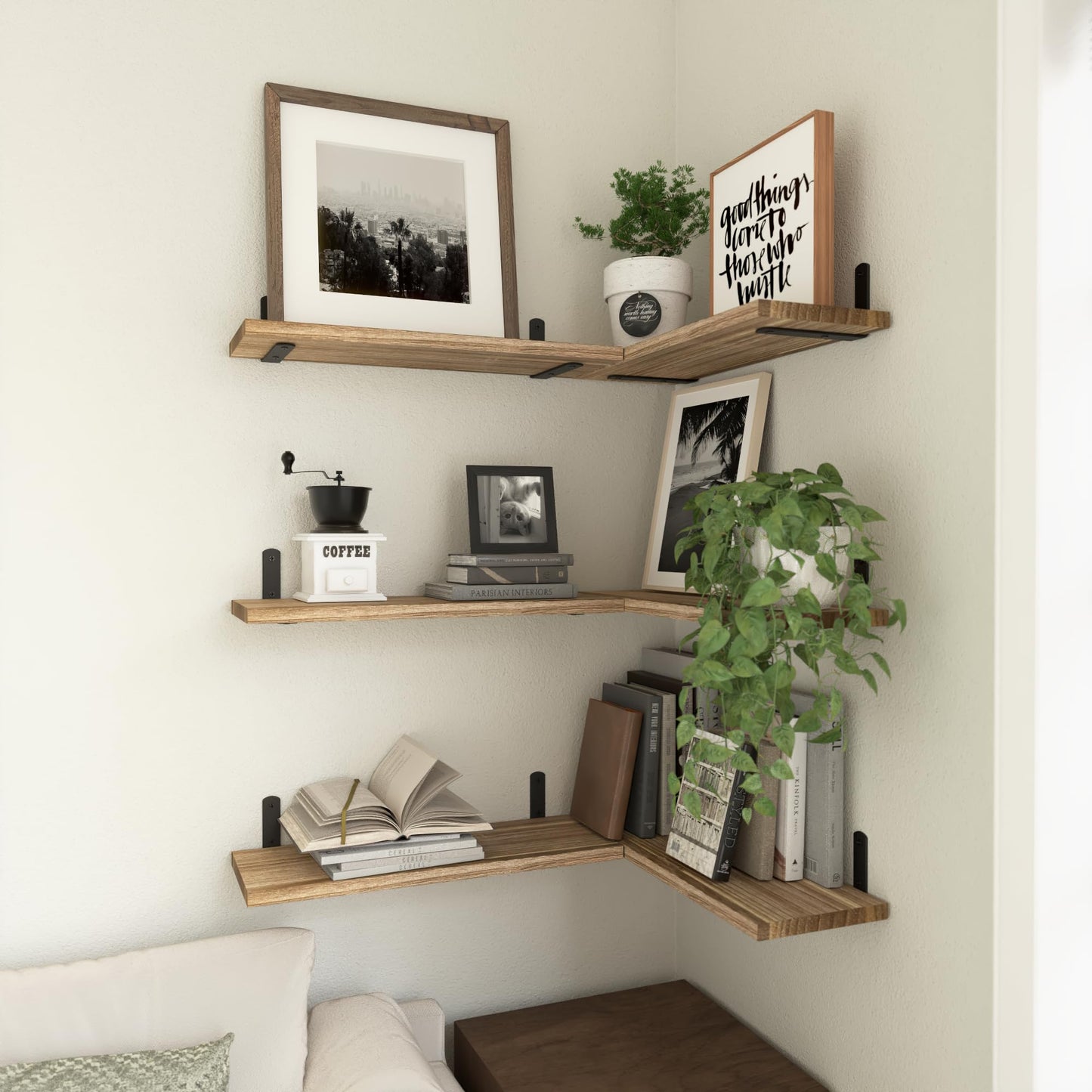 WOPITUES Rustic Brown Floating Shelves Set of 6 for Stylish Wall Storage and Home Décor