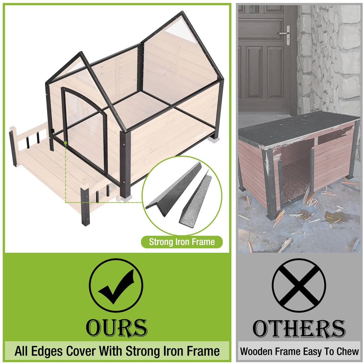 Dog House Outdoor Indoor Wooden Dog Cage with All Iron Frame Anti-Chewing for Small Medium Large Dogs Use,Raise Floor with Customized Plastic Feet GUTINNEEN