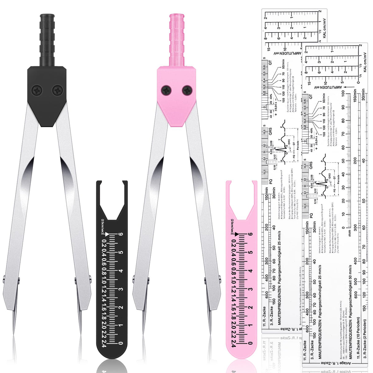 Tondiamo 2 Sets EKG Calipers and EKG Ruler Combination Set ECG Calipers Drafting Electrocardiogram Divider ECG Calipers Measuring Tool for Nursing Tondiamo