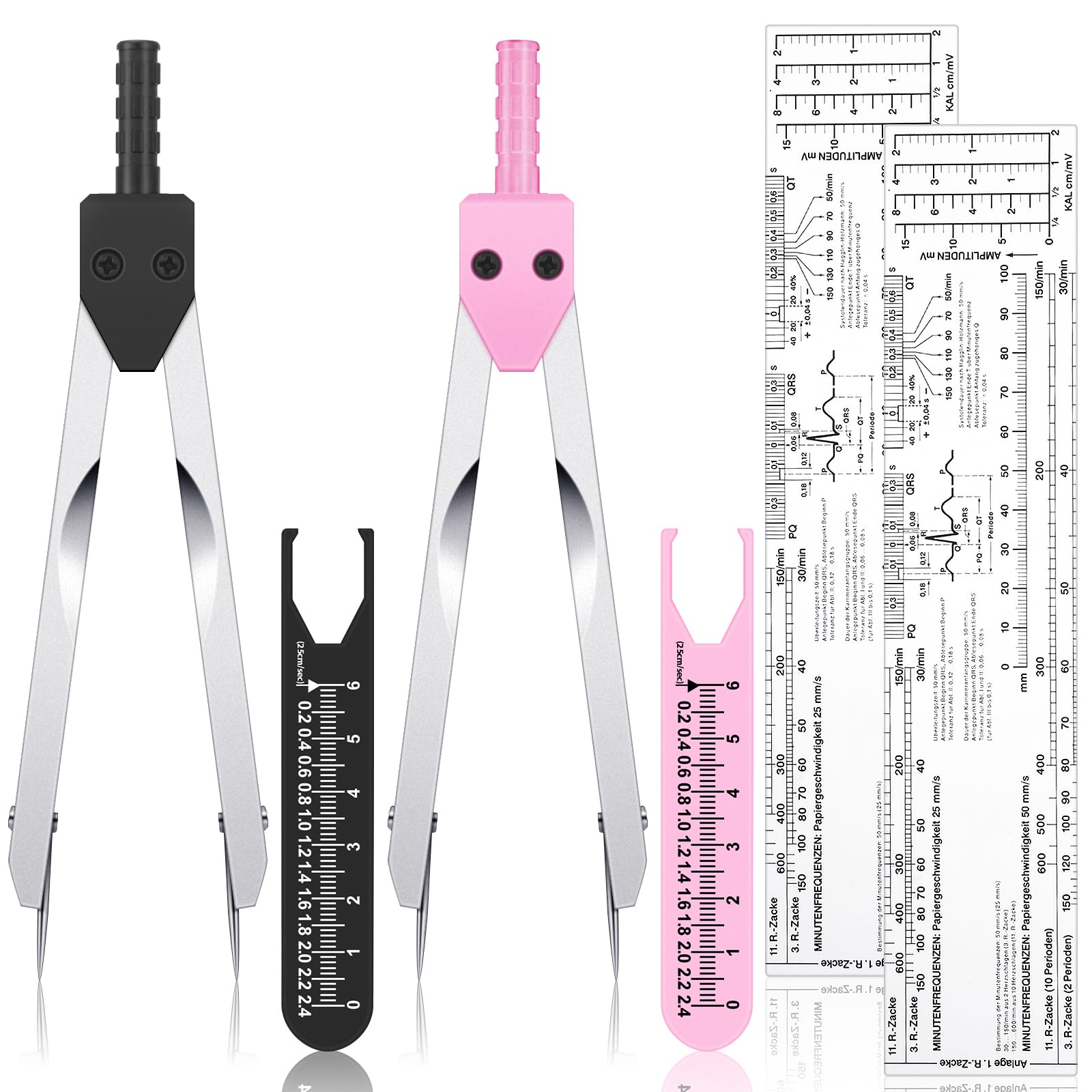 Tondiamo 2 Sets EKG Calipers and EKG Ruler Combination Set ECG Calipers Drafting Electrocardiogram Divider ECG Calipers Measuring Tool for Nursing - WoodArtSupply