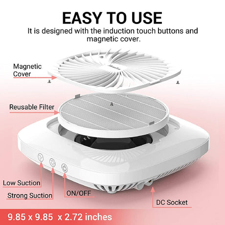 MelodySusie Nail Dust Collector with Reusable Filter, Powerful Vacuum Fan Vent Dust Collector Extractor Electric Dust Suction Machine for Acrylic Gel MelodySusie