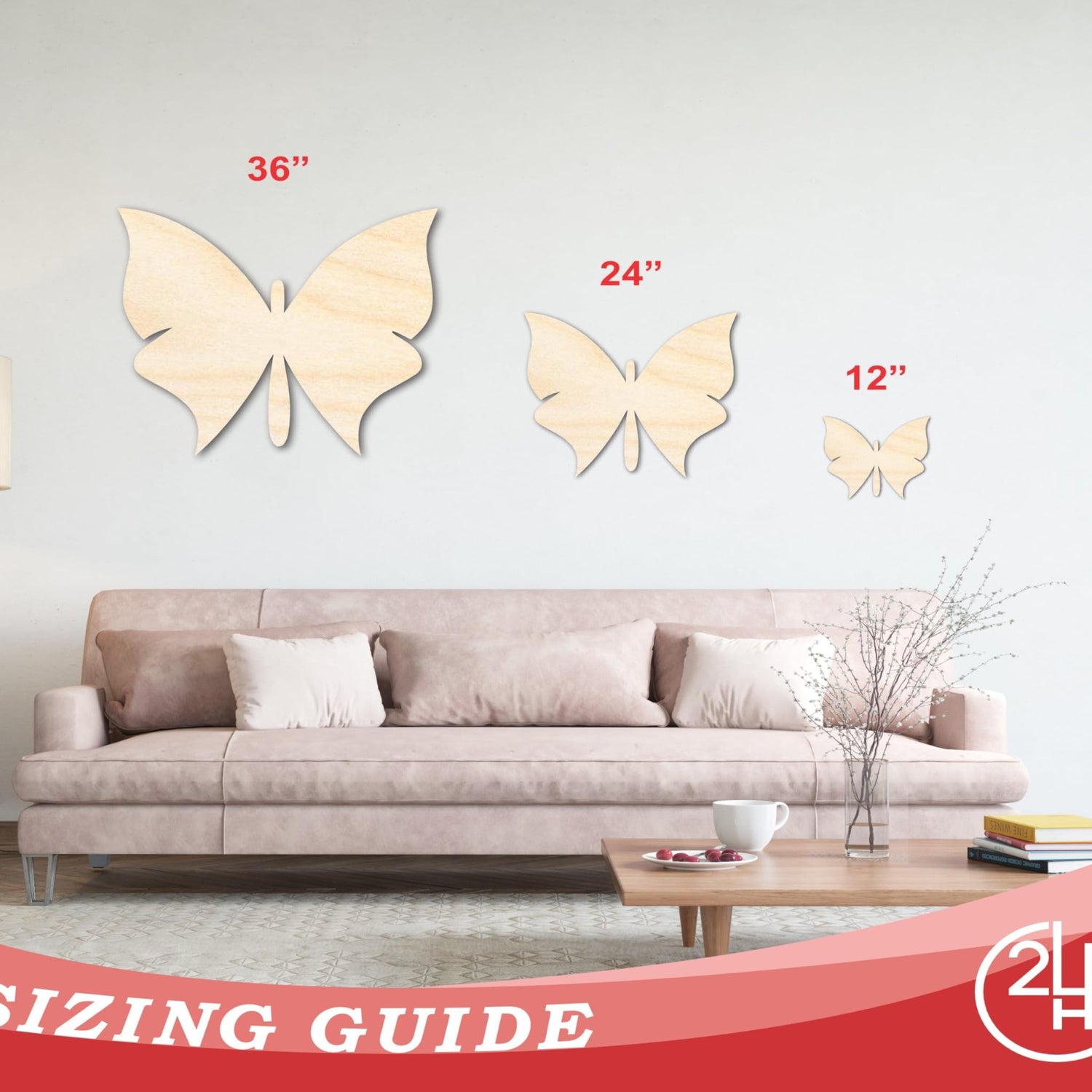 Unfinished Wood Butterfly Silhouette - Animal Craft - up to 36" DIY 10" / 3/4" 24 Hour Crafts