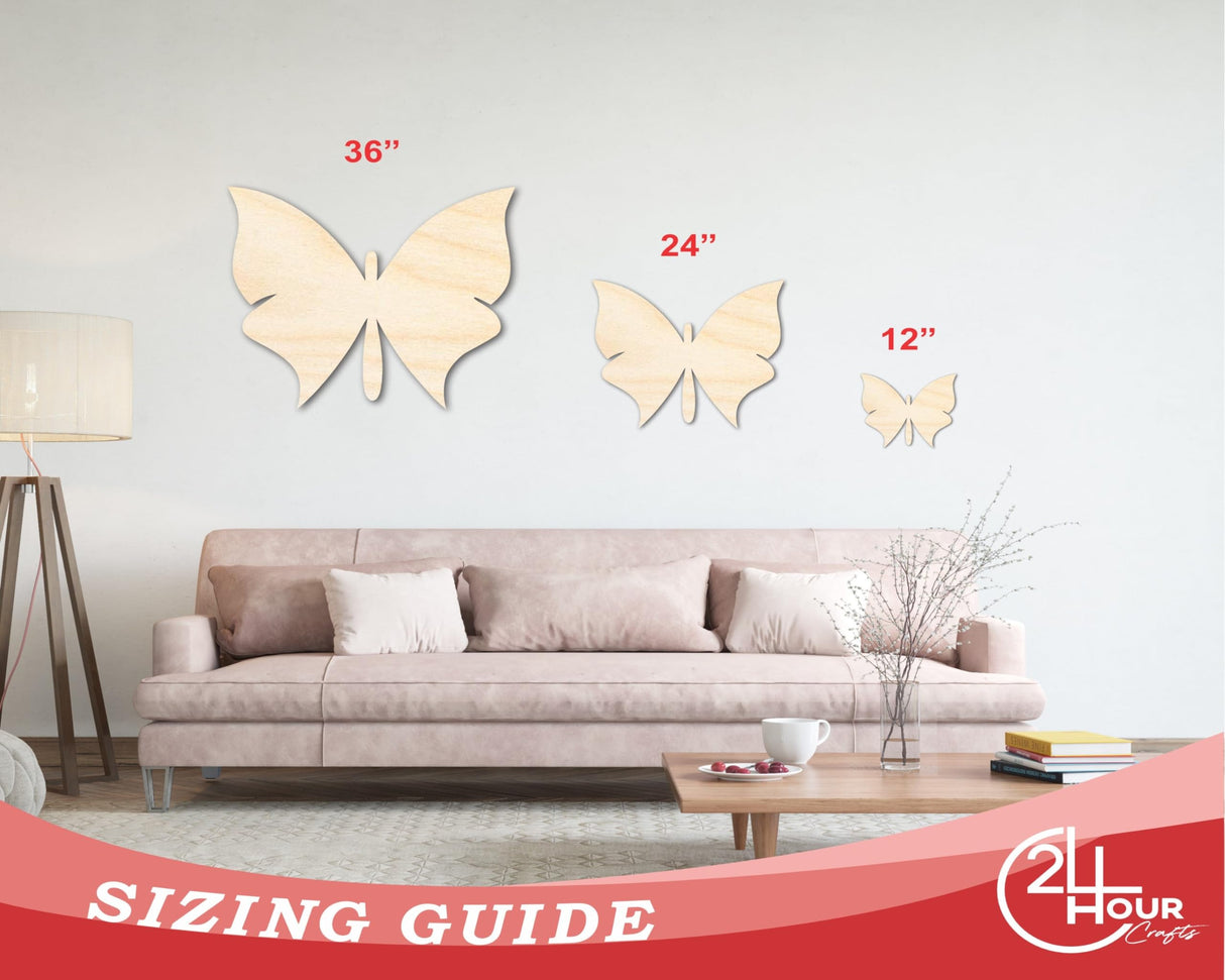 Unfinished Wood Butterfly Silhouette - Animal Craft - up to 36" DIY 10" / 3/4" 24 Hour Crafts