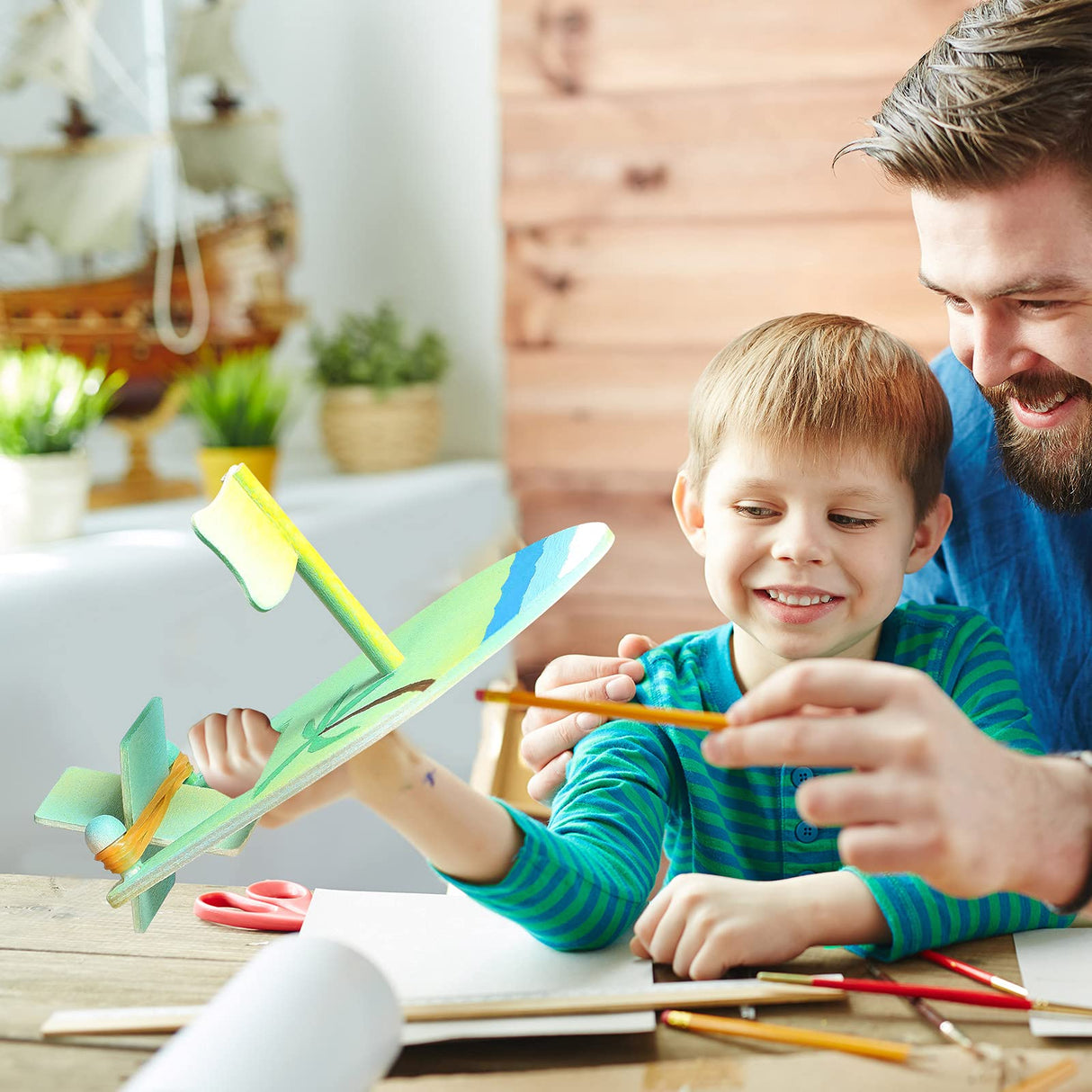 DIY Wooden Boat Kits Wooden Sailboat Blank Craft Rubber Band Paddle Boat Paint and Decorate Summer Wooden Boat Model for Kids Handmade DIY School BBTO