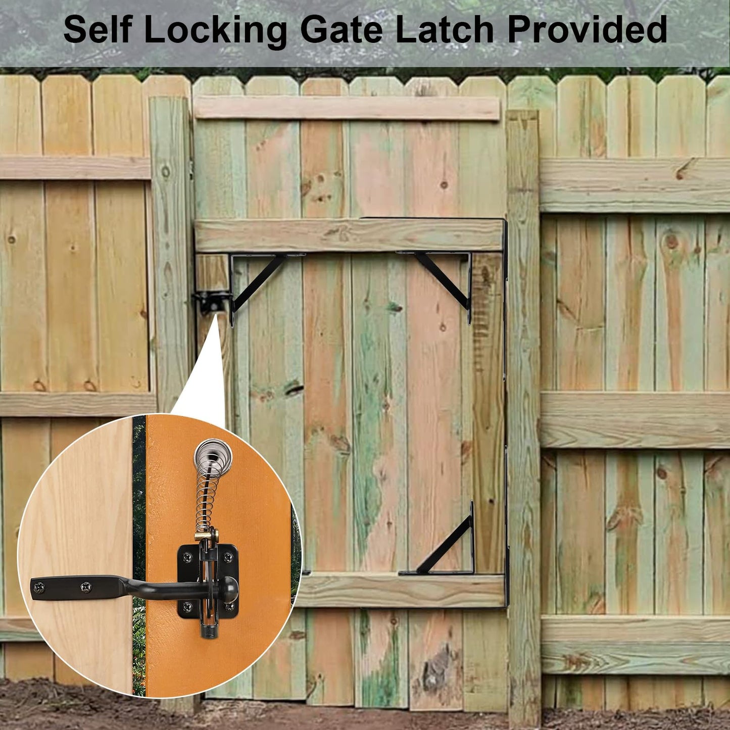 Mofeez Fence Gate Kit Iron Gate Hardware with Gate Latch for Wooden Fences, Shed Doors, Heavy Duty Anti Sag Gate Corner Brace Bracket