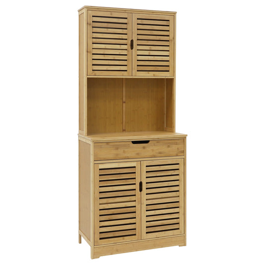 VEIKOU 72" Kitchen Hutch Buffet Storage Cabinet, Bamboo Kitchen Storage Cabinets with Doors & Adjustable Shelves, Pantry Cabinets with Large - WoodArtSupply