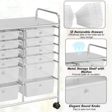 COSTWAY 12-Drawer Rolling Storage Cart, Moveable Art Craft Organizer W/Lockable Wheels, Metal Shelf, Files Arrangement Tools Makeup Storage Cart for COSTWAY