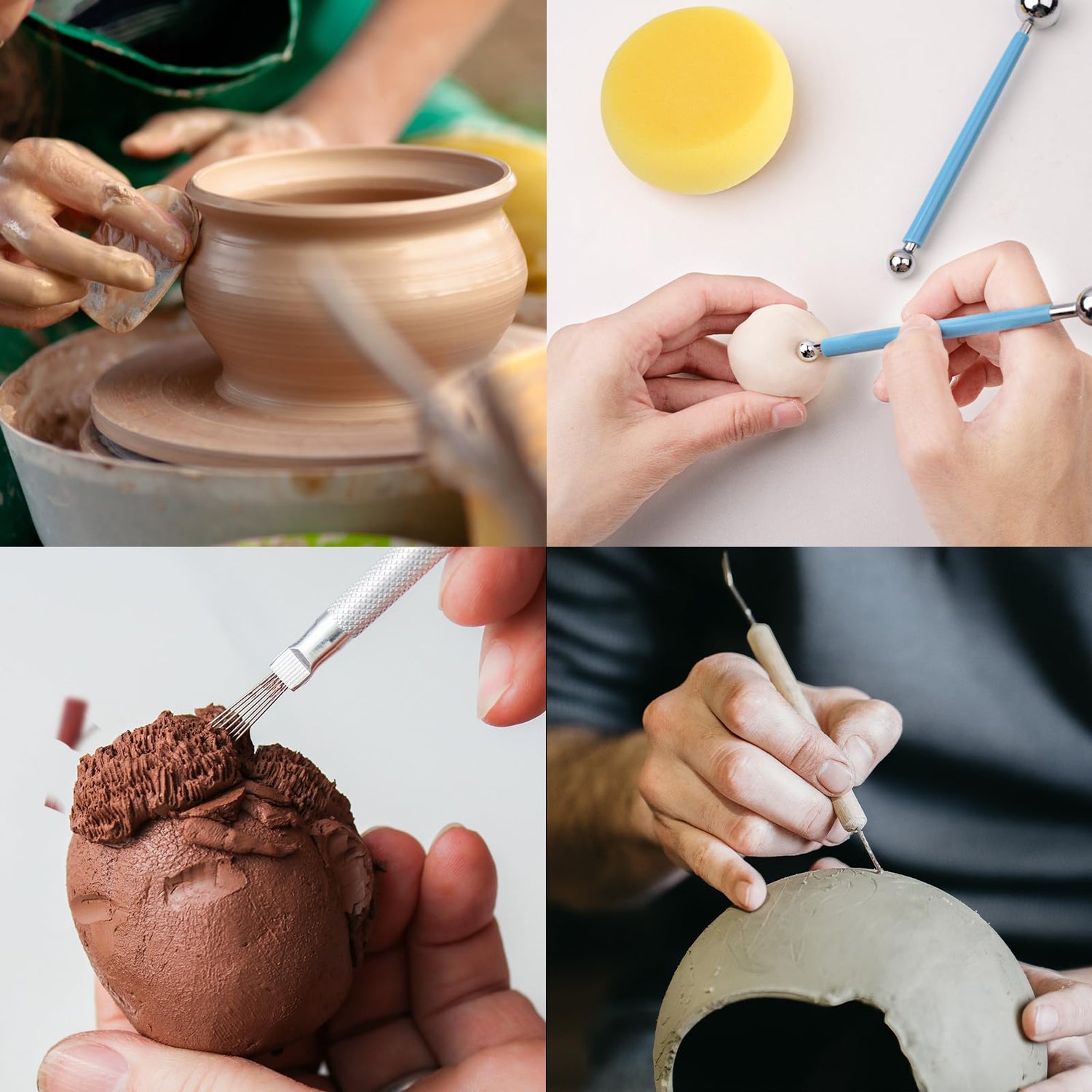 Blisstime 18PCS Clay Sculpting Tools, Basic Clay Pottery Carving Tool Kit with Wooden Handles and Tool Bag Blisstime