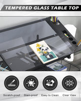 Drafting Table Adjustable Art Desk - LifeSky Artist Drawing Table Glass Top with Stool Black LIFE SKY