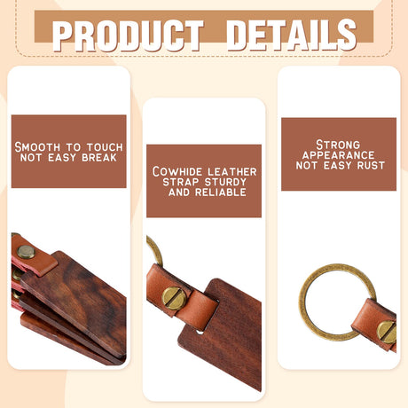 50 Pcs Leather Keychain Blanks Wooden Keychain Blanks Wood Keychain Blank Unfinished Wood Tags with Leather Strap Keyring (Walnut) Sasylvia
