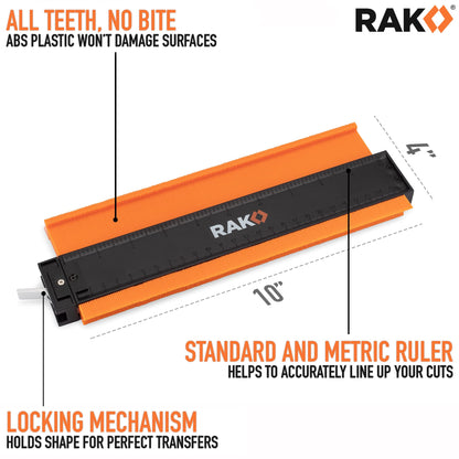 RAK Contour Gauge - Christmas Gifts for Dad - 10 Inch Edge Profile Measuring Tool with Lock - Adjustable Irregular Shape Outline of Flooring, Laying