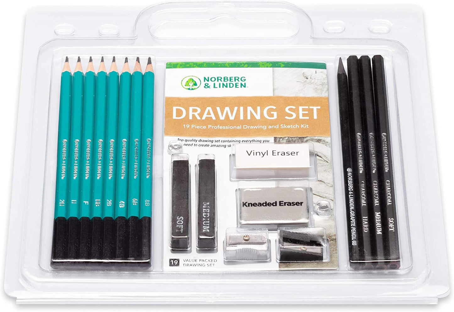 Norberg & Linden Drawing Set - Sketching and Charcoal Pencils - 100 Page Drawing Pad, Kneaded Eraser. Art Kit and Supplies for Kids, Teens and Adults - WoodArtSupply