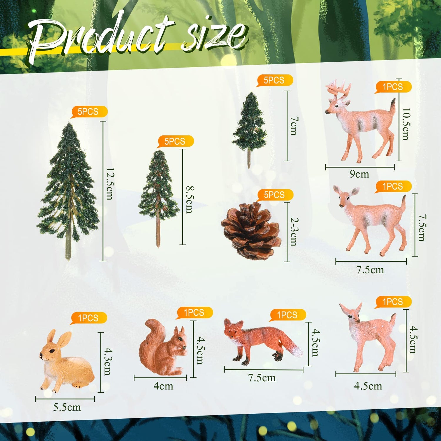 26 Pcs Forest Woodland Figurines Toys Model Trees Kit with Deer Figurine Squirrel Toy Playset Cake Toppers for Kids Toddlers Birthday Party Sratte