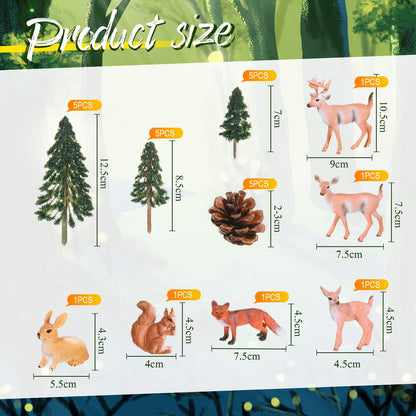 26 Pcs Forest Woodland Figurines Toys Model Trees Kit with Deer Figurine Squirrel Toy Playset Cake Toppers for Kids Toddlers Birthday Party - WoodArtSupply