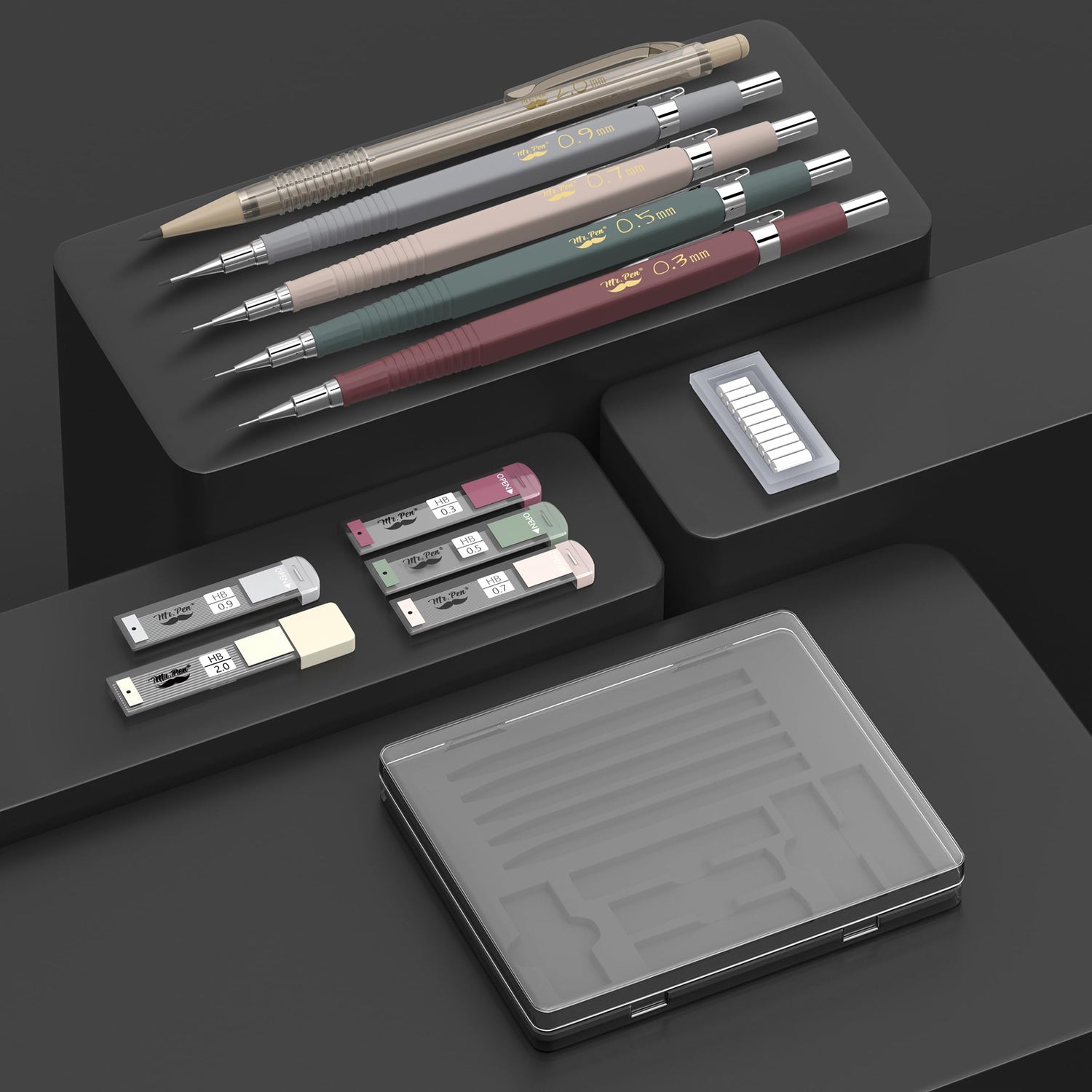 Mr. Pen- Mechanical Pencil Set with Leads and Eraser Refills, 5 Sizes - 0.3, 0.5, 0.7, 0.9 and 2 Millimeters, for Drafting, Drawing and Sketching Mr. Pen