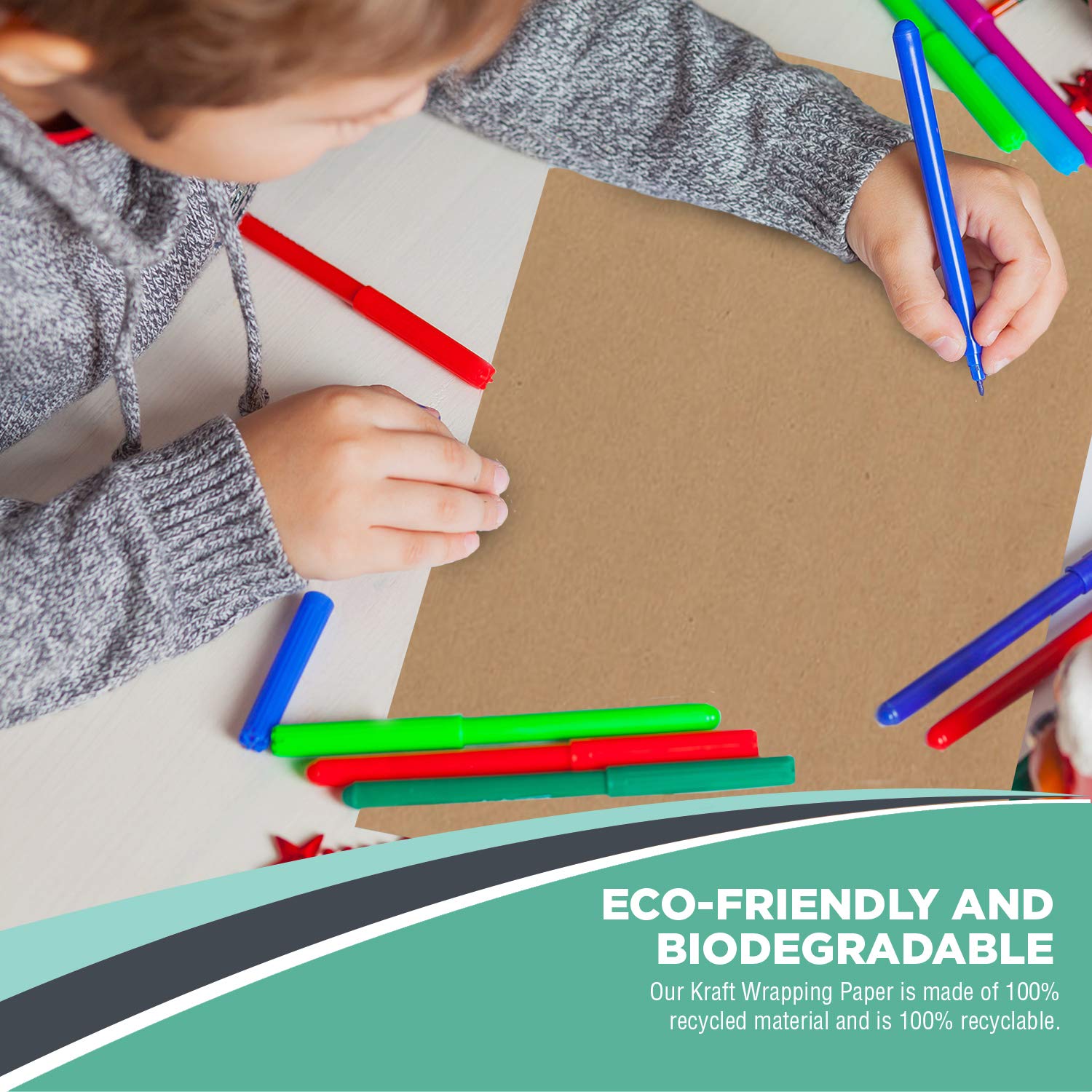 Kraft Brown Paper Roll 30" x 2,400" (200 ft) – 100% Recyclable Craft Construction and Packing Paper for Use in Moving, Bulletin Board Backing and Papersaurus