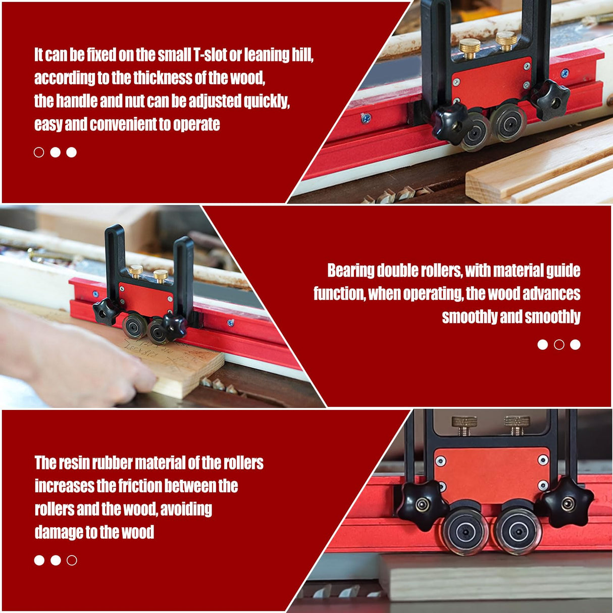 Updated Bearing Roller Featherboards, Precise Cutting and Enhanced Safety with Featherboards Versatile Thin Rip Jig and Table Saw Guide for Table Saw HSOKEW