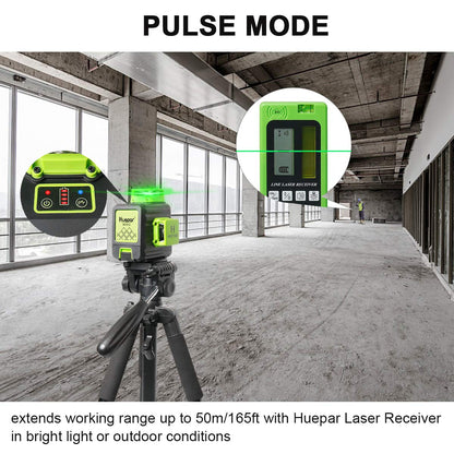 Huepar 3D Cross Line Self-leveling Laser Level, 3 x 360 Green Beam Three-Plane Leveling and Alignment Laser Tool, Hard Carry Case Included - B03CG - WoodArtSupply