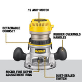 DEWALT Router, Fixed and Plunge Base Kit, Soft Start, 12-Amp, 24,000 RPM, Variable Speed Trigger, Corded (DW618PKB) DEWALT