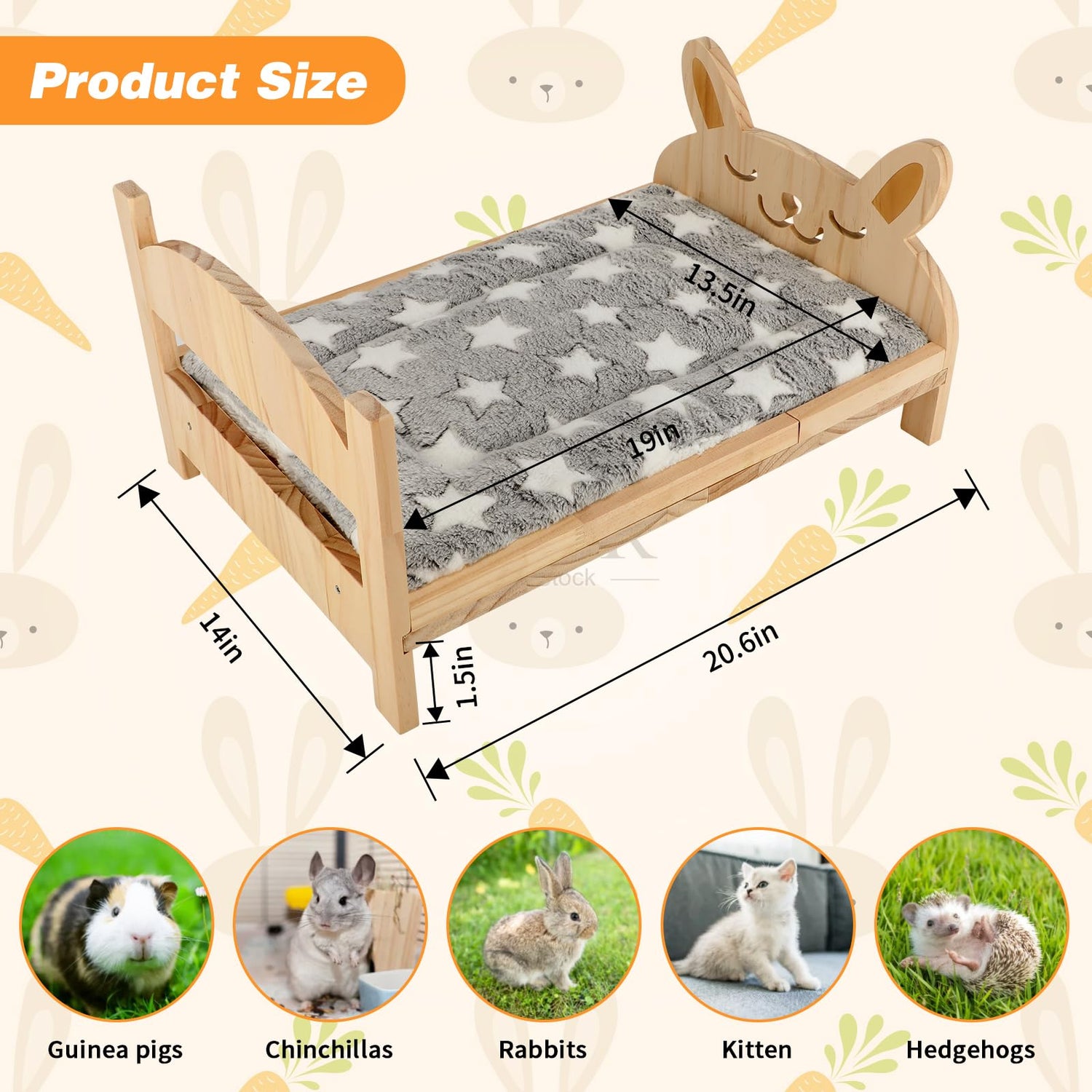 Midollarle Rabbit Bed with Soft Mat, Detachable Small Animal Bed, Wood Rabbit Habitat for Small Pets to Have a Cozy nest (Guinea Pig Hamster Ferrets Midollarle