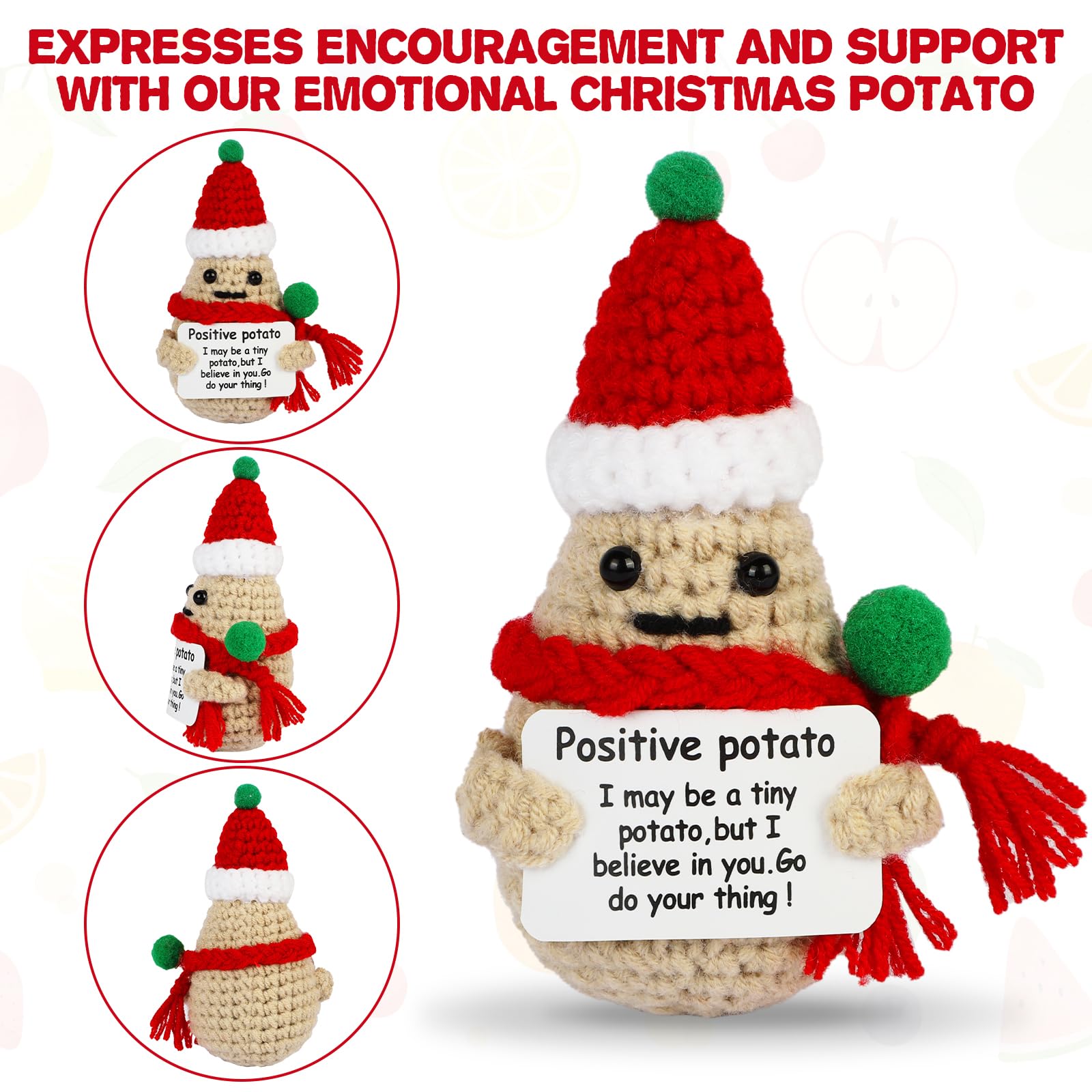 DAFURIET Mini Funny Positive Christmas Potato, 3 inch Knitted Wool Christmas Doll with Positive Card for Cheer Up Gifts and Party - WoodArtSupply