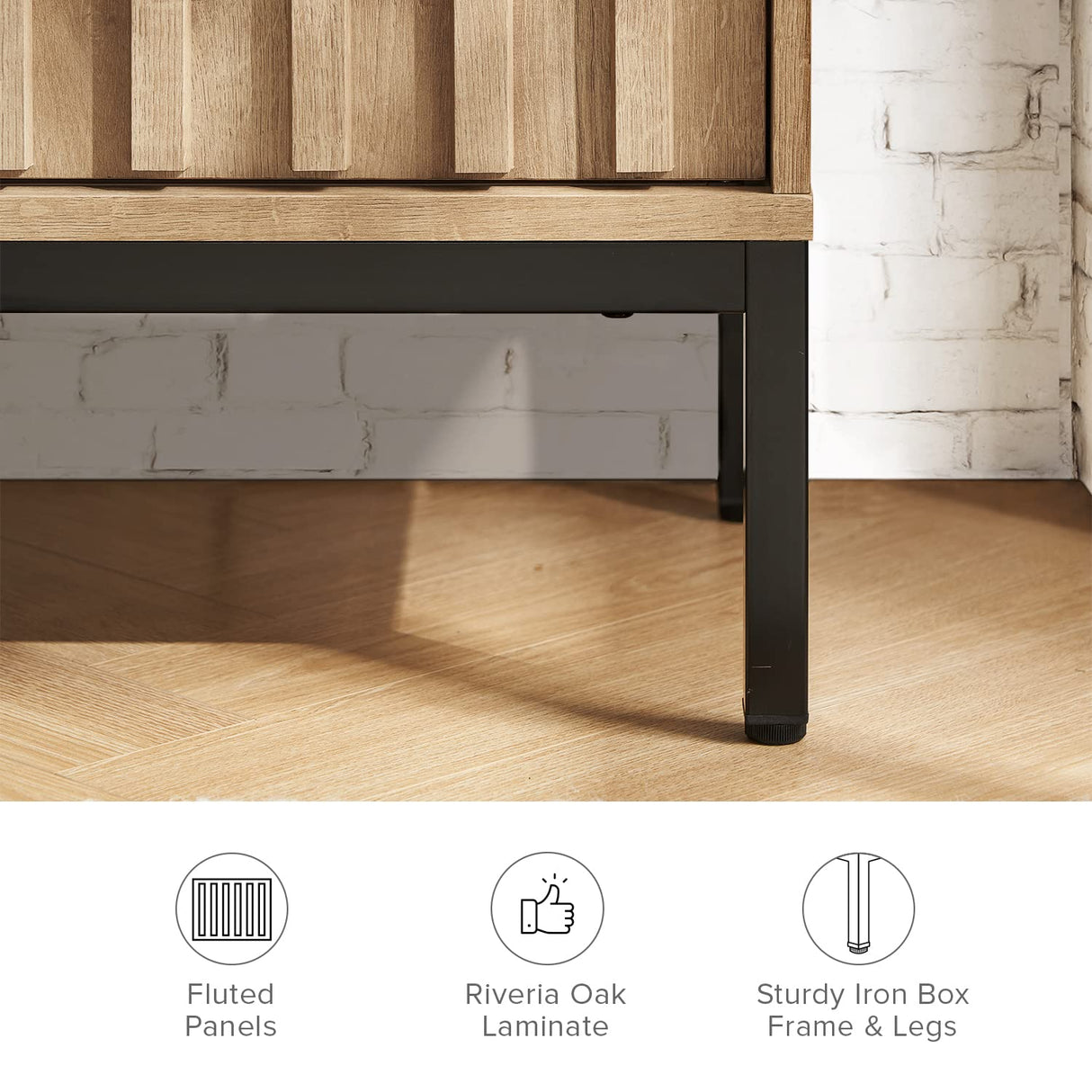 mopio Norwin 64" Rustic Industrial Modern TV Stand, Media Cabinet, TV Console Suits TV up to 70 inch, with Fluted Panel Sliding Door, Adjustable mopio