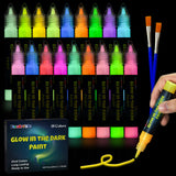 FansArriche Glow in the Dark Fabric Paints, 18 Colors x 20 ml 3D Waterproof Acrylic Textile Paint Markers, Glow in Dark Paint Pen, DIY Neon Fabric FansArriche
