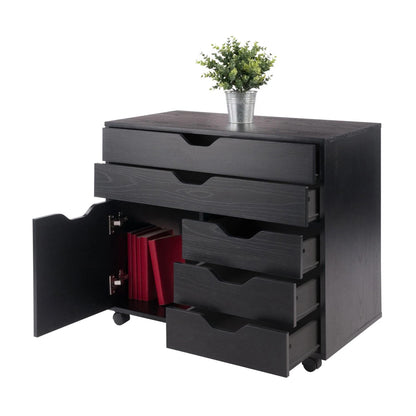 Winsome Wood Halifax Cabinet/Cupboard, 2 Large Drawer with 3 Small Drawer, Black - WoodArtSupply