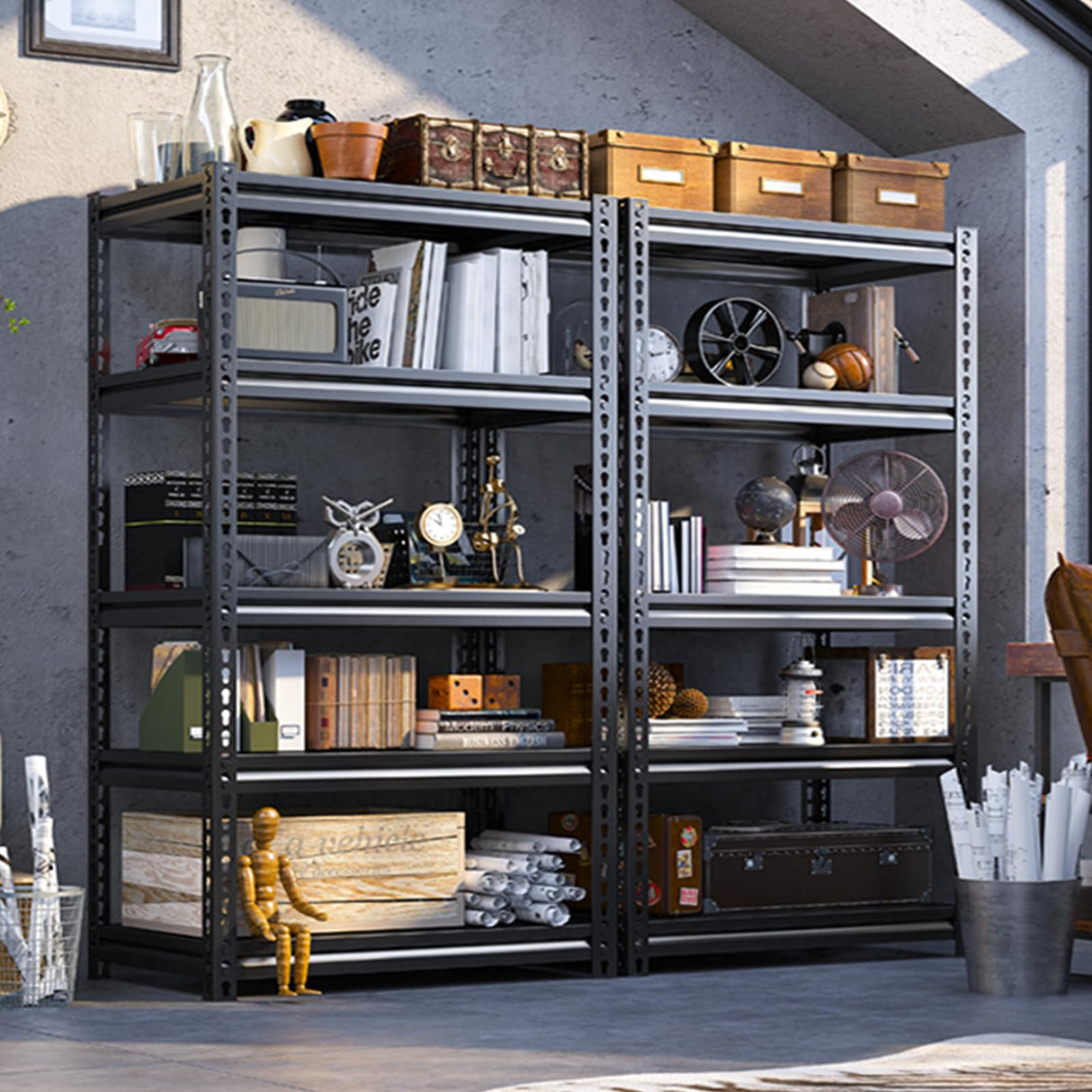 REIBII 72'' Garage Shelving Heavy Duty Garage Storage Shelves Loads 1700LBS Heavy Duty Shelving Adjustable 5-Tier Metal Shelves for Storage,Basement REIBII