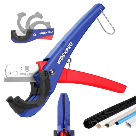WORKPRO PEX Pipe Cutter with Sharp 7Cr17MoV Blades, Hose Cutter with 1/8"-1-5/8" Cutting Capacity, Tubing Cutter for PPR, PE, PP, and Rubber Hoses, WORKPRO