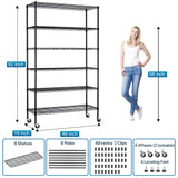 Storage Shelves Metal Shelf Wire Shelving Unit with Wheels 6 Tier NSF Certification Adjustable Garage Shelving Utility Steel Heavy Duty Commercial Dkeli