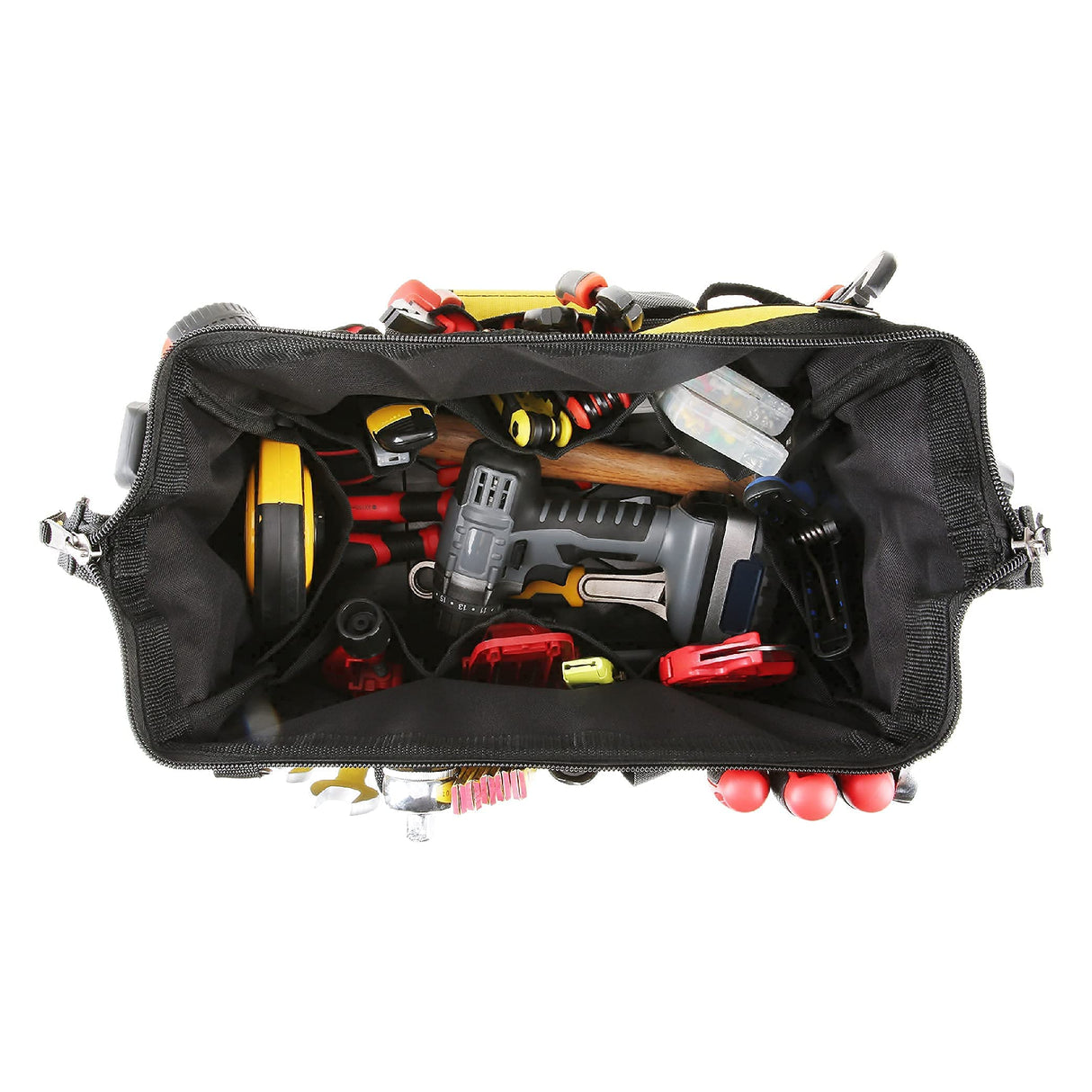 Olympia Tools 16 Inch Wide Mouth Tool Bag, Molded Waterproof Base with 21 Pockets and 7 Belt Loops, Padded Handle, Adjustable Shoulder Strap Olympia Tools