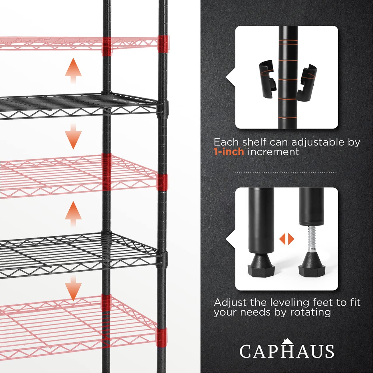 CAPHAUS 3/4/5-Tier Adjustable Height Wire Shelving Unit, Rack Shelving, Metal Steel Shelves, Garage Organizer, Utility Storage Shelf, 3-Tier Without CAPHAUS