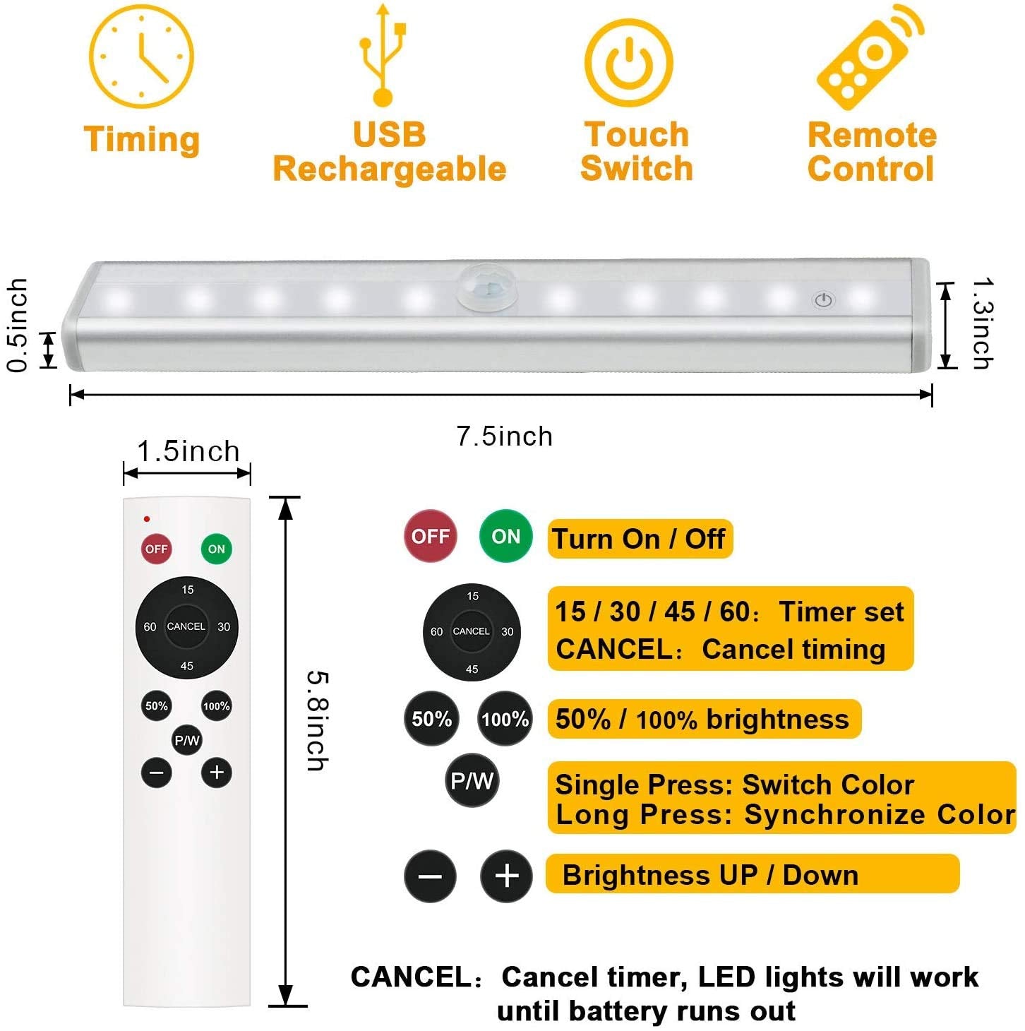 Diomart Under Cabinet Lighting, Wireless Rechargeable Under Counter Lights with Remote Control, 20- LED Dimmable Led Closet Light Stick-on Anywhere - WoodArtSupply