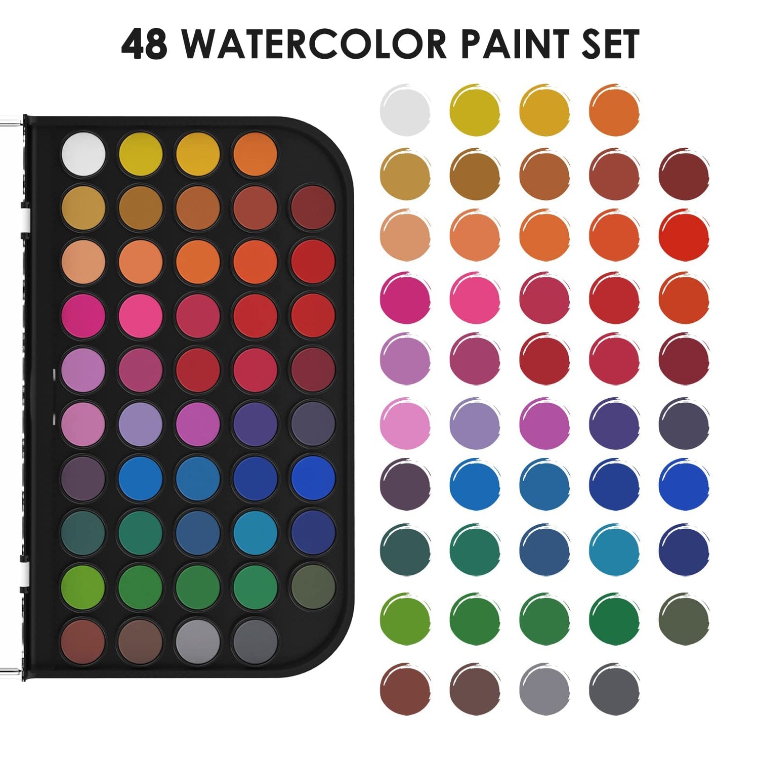 Funto Watercolor Set, 48 Color Paint Set, 10 Brushes, 4 Refillable Water Brush Pens, 30 Page Pad(9"x12"), Masking Tape, Sponge, Palette, Painting Kit Funto
