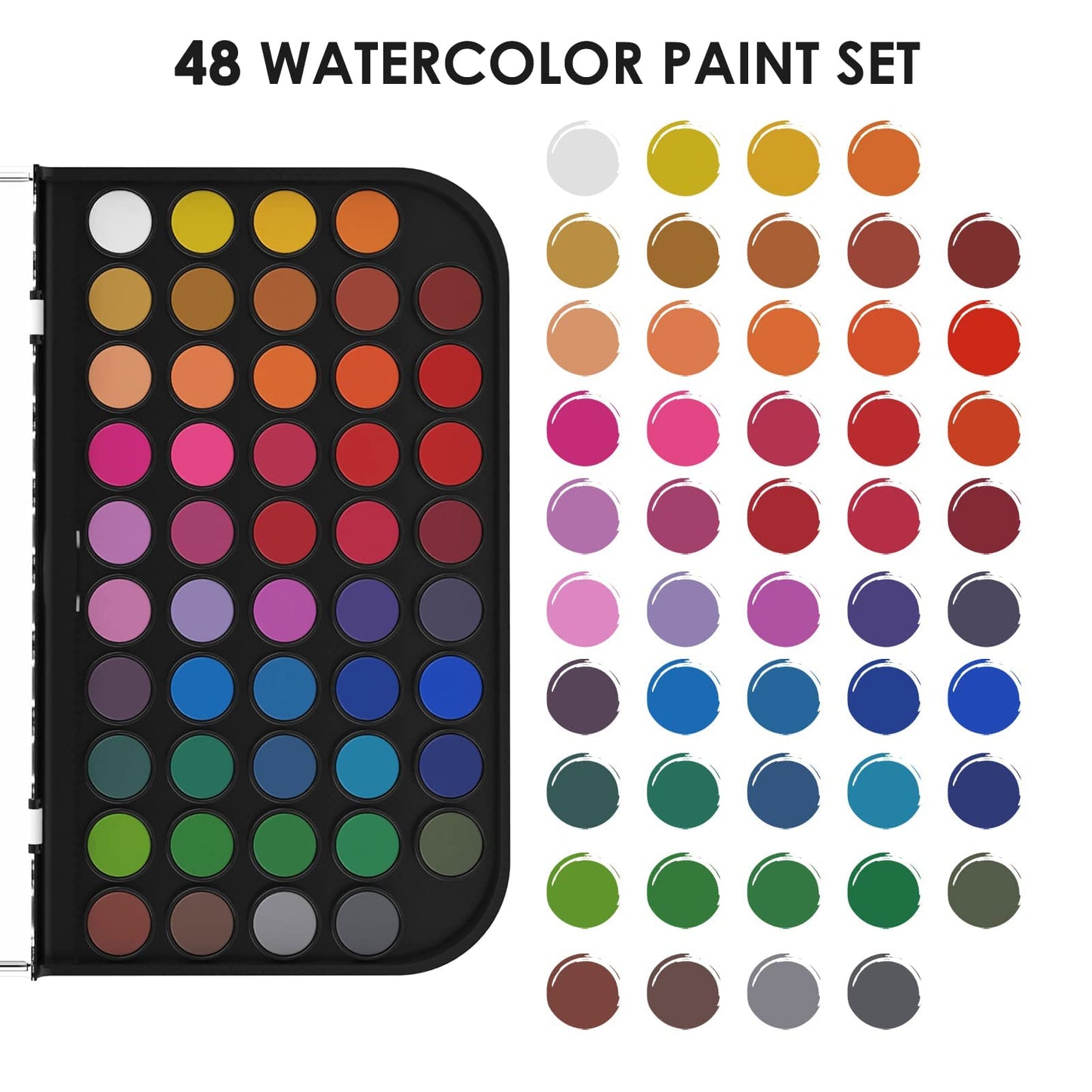 Funto Watercolor Set, 48 Color Paint Set, 10 Brushes, 4 Refillable Water Brush Pens, 30 Page Pad(9"x12"), Masking Tape, Sponge, Palette, Painting Kit - WoodArtSupply