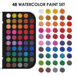 Funto Watercolor Set, 48 Color Paint Set, 10 Brushes, 4 Refillable Water Brush Pens, 30 Page Pad(9"x12"), Masking Tape, Sponge, Palette, Painting Kit Funto
