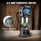WORKPRO Compact Router Kit, 6.5 Amp Corded Hand Trimmer Router Tool, 6 Variable Speeds Wood Router for Woodworking Slotting Trimming WORKPRO