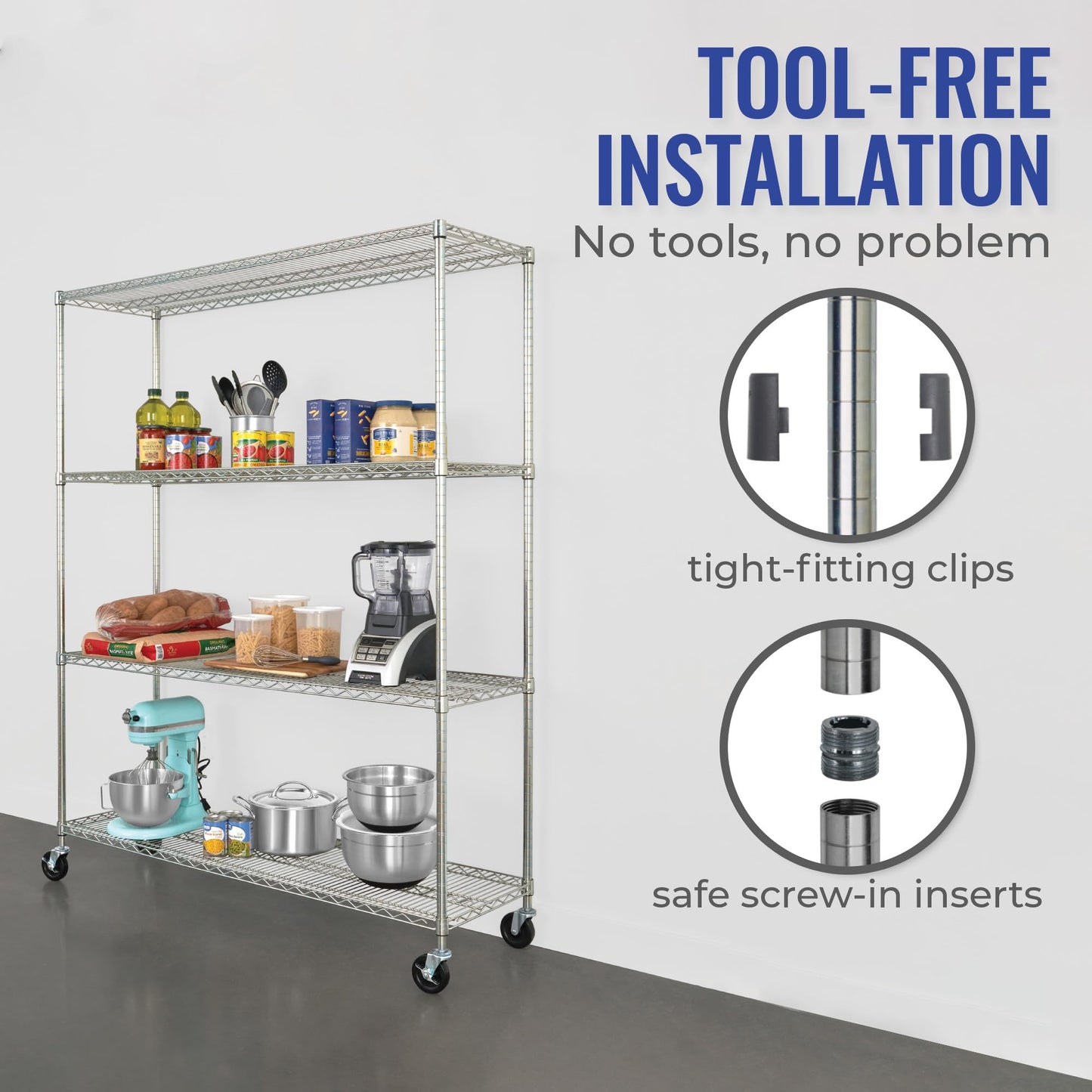 Heavy-Duty NSF Certified Metal Wire Shelving Unit with Wheels and Adjustable Feet by SafeRacks - WoodArtSupply