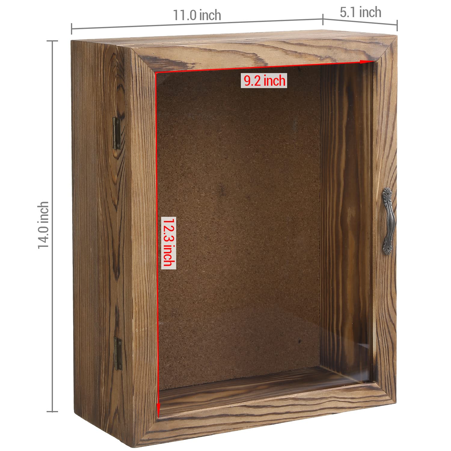 MyGift 11 x 14 Rustic Burnt Wood Wall Mounted Shadow Box Frame Cabinet with Clear Acrylic Paneled Cursive Hinged Door MyGift