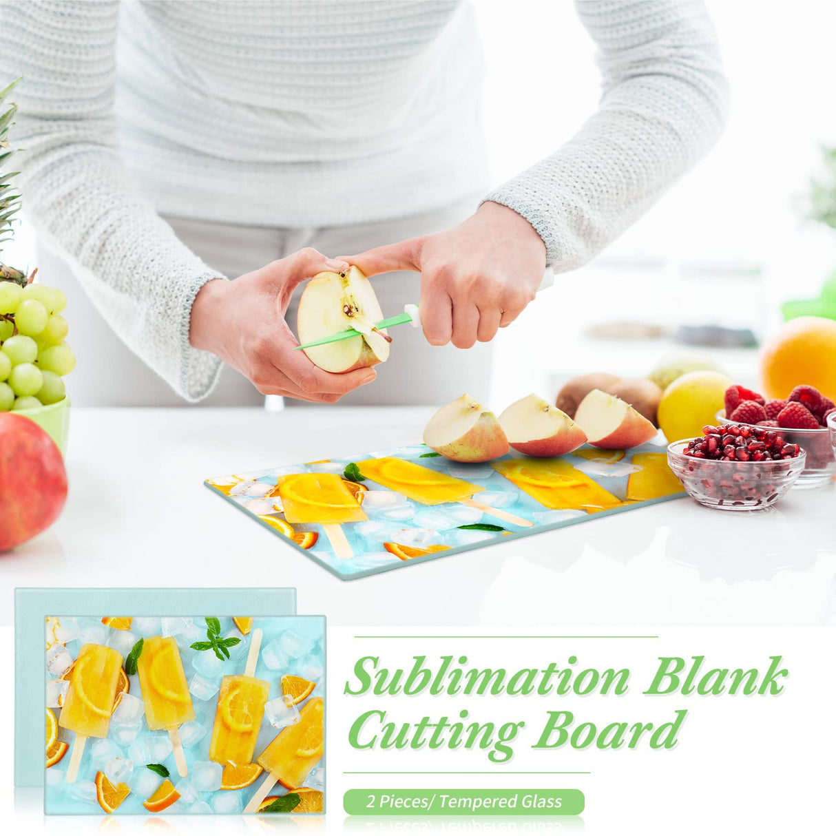 Nuenen 10 Pcs Sublimation Glass Cutting Boards Blanks for Kitchen Textured Sublimation Tempered Glass Cutting Boards Anti Slip Heat Resistant Cutting Nuenen