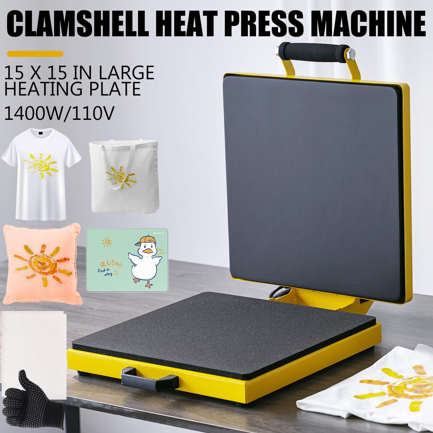 SmarketBuy Heat Press 15x15 Inch, 1400W Clamshell Heat Press Machine for Sublimation/HTV, Large Heat Press Digital Control Heat Transfer Machine for SmarketBuy