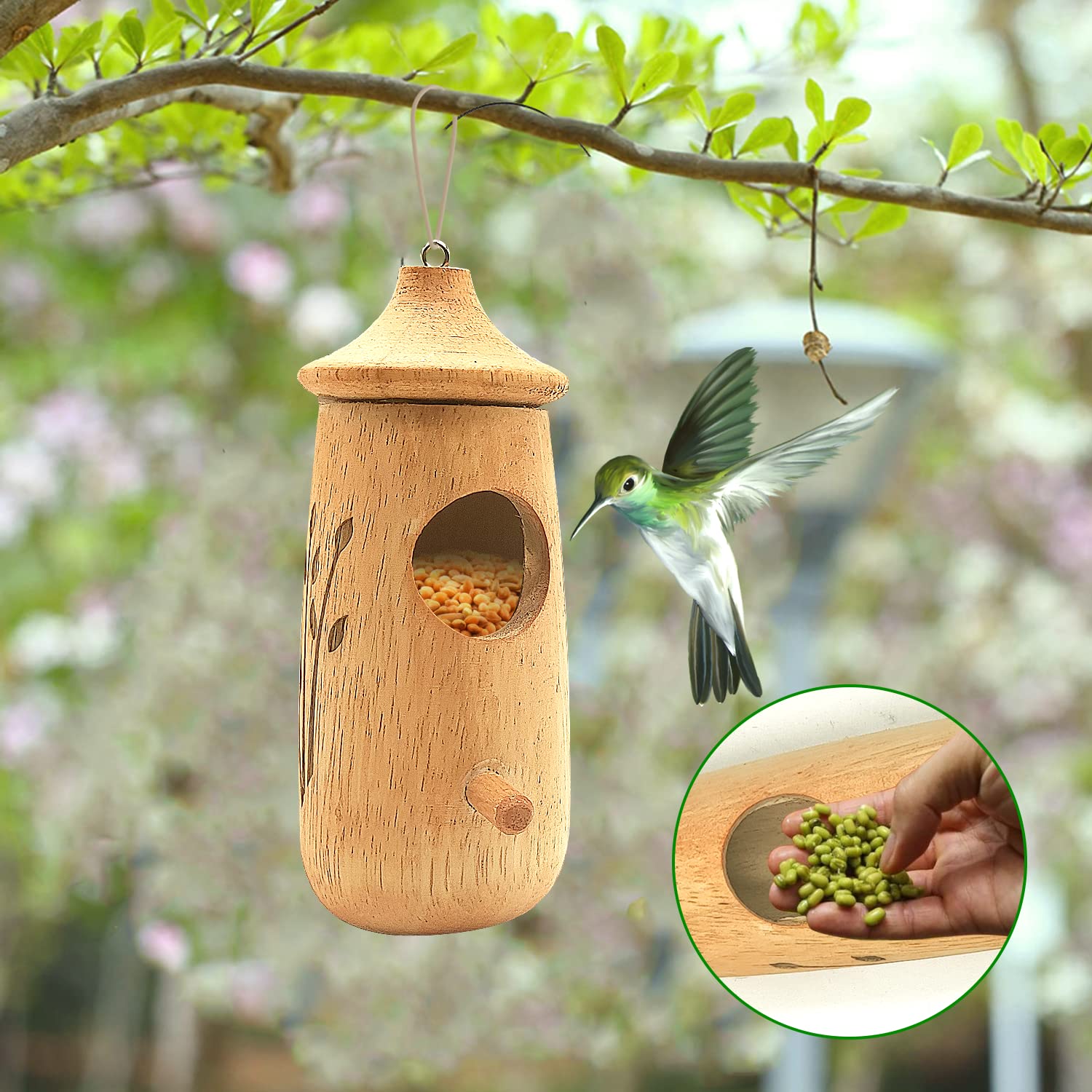 Hummingbird House for Outside Hanging,Wooden Humming Bird Houses for Outside for Nesting Hanging,Natural Hummingbird Swing Nest for Wren Swallow CANIPHA