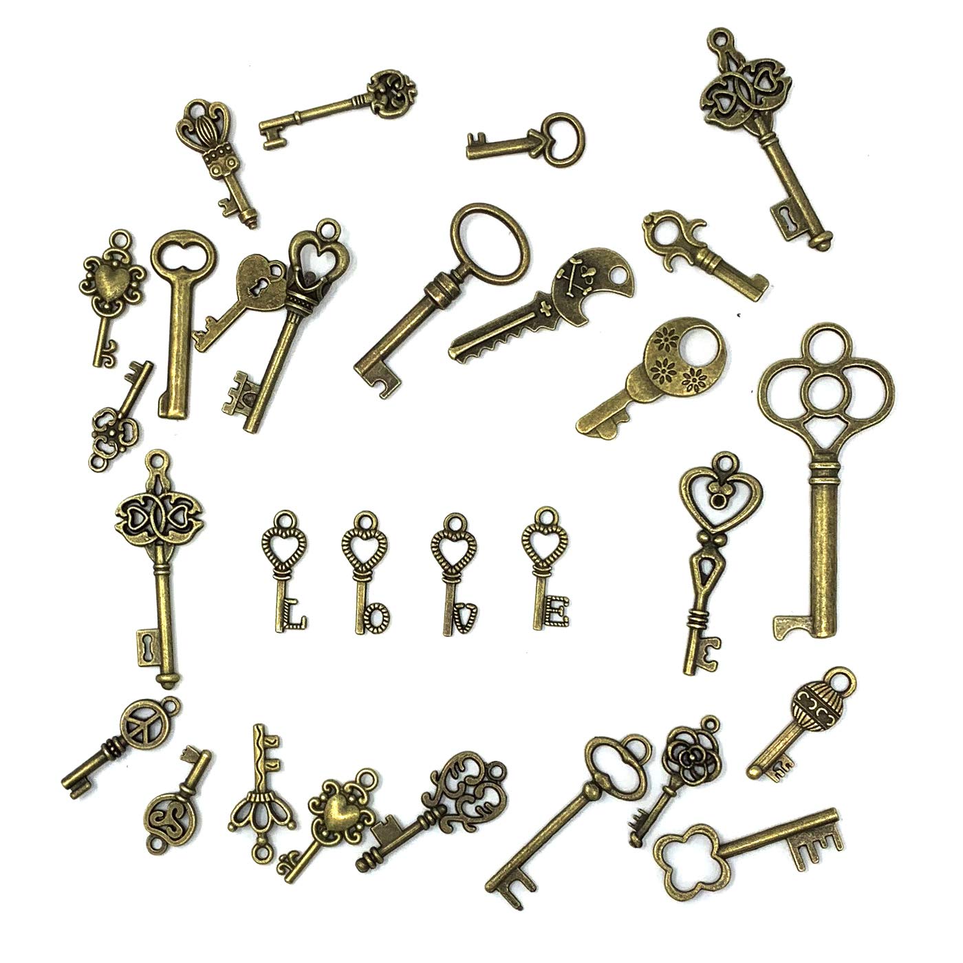 125 PCS Vintage Skeleton Key Set Charms, JIALEEY Mixed Antique Style Bronze Brass for Pendant DIY Jewelry Making Wedding Party Favors JIALEEY