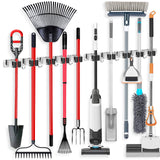 IMILLET 2 Pack Wall Mount Broom Holder Stainless Steel 5 Racks with 4 Hooks Broom Organizer Self Adhesive Heavy Duty Laundry Room, Garage IMILLET