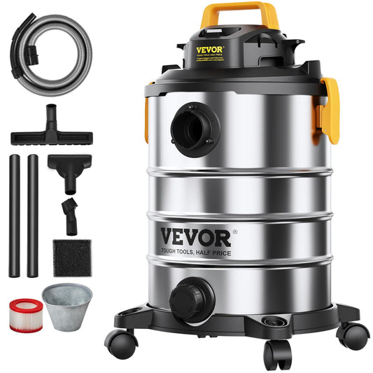 VEVOR Stainless Steel Wet Dry Shop Vacuum, 8 Gallon 6 Peak HP Wet/Dry Vac, Powerful Suction with Blower Function with Attachments 2-in-1 Crevice - WoodArtSupply