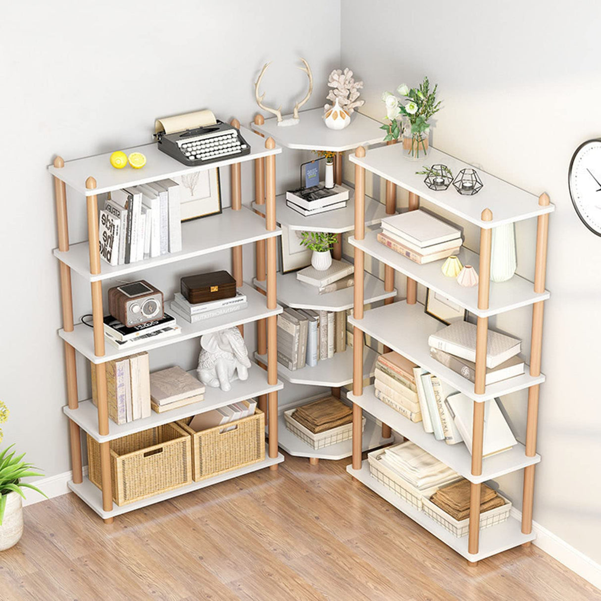 IOTXY Modern White 4-Tier Wooden Bookshelf – Stylish Open Storage Rack for Home and Office IOTXY